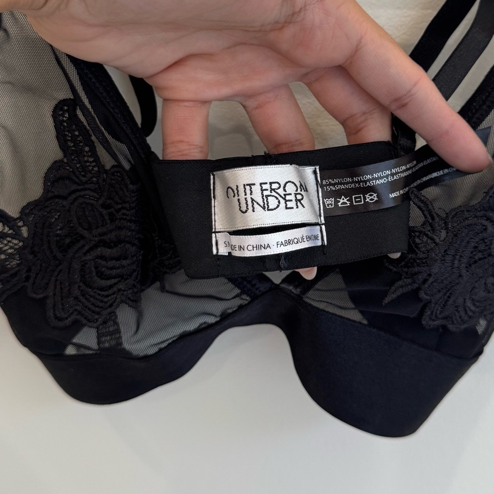 Out From Under Black Mesh Floral Bralette - Sheer Embroidered Lingerie- Small - Picture 3 of 4